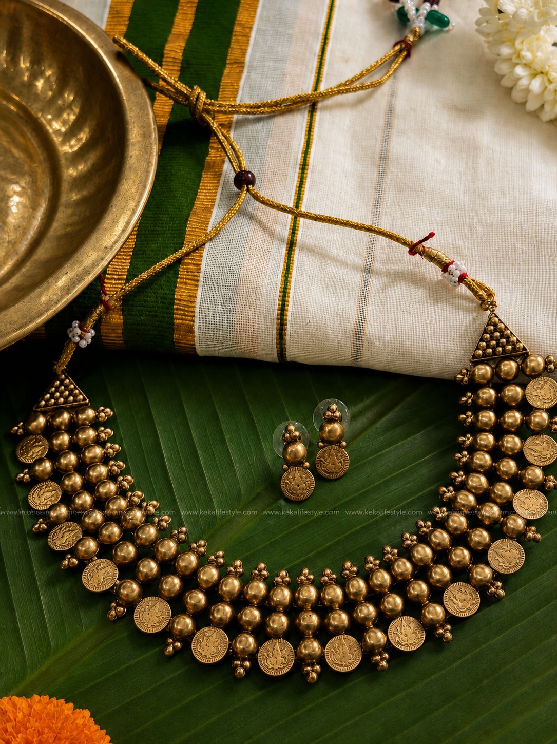Lakshmi coin necklace with earrings