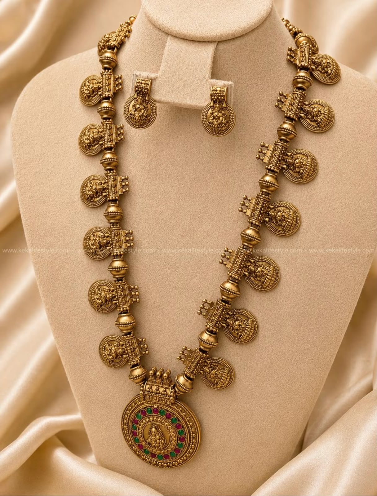 NGH0052 - Premium antique coin haaram multicolour with earrings