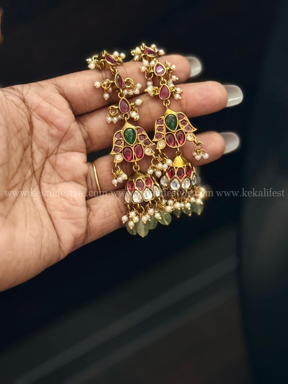 Kemp half jhumka with mattals