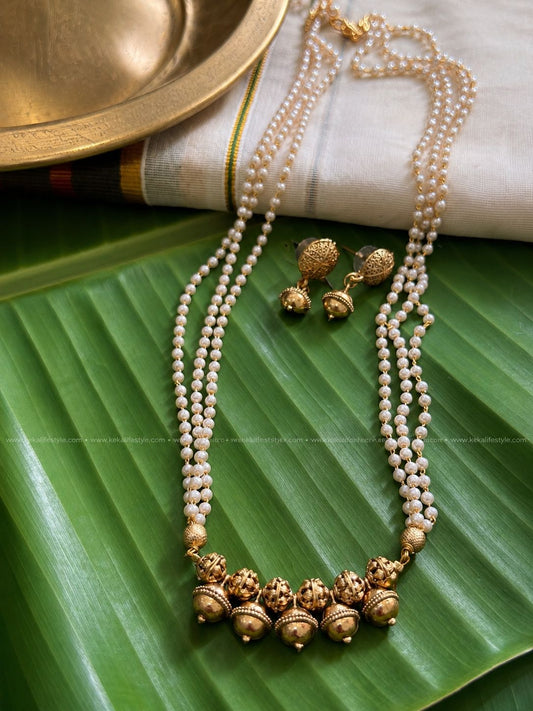 Nakshi golden beads in layer chain with earrings