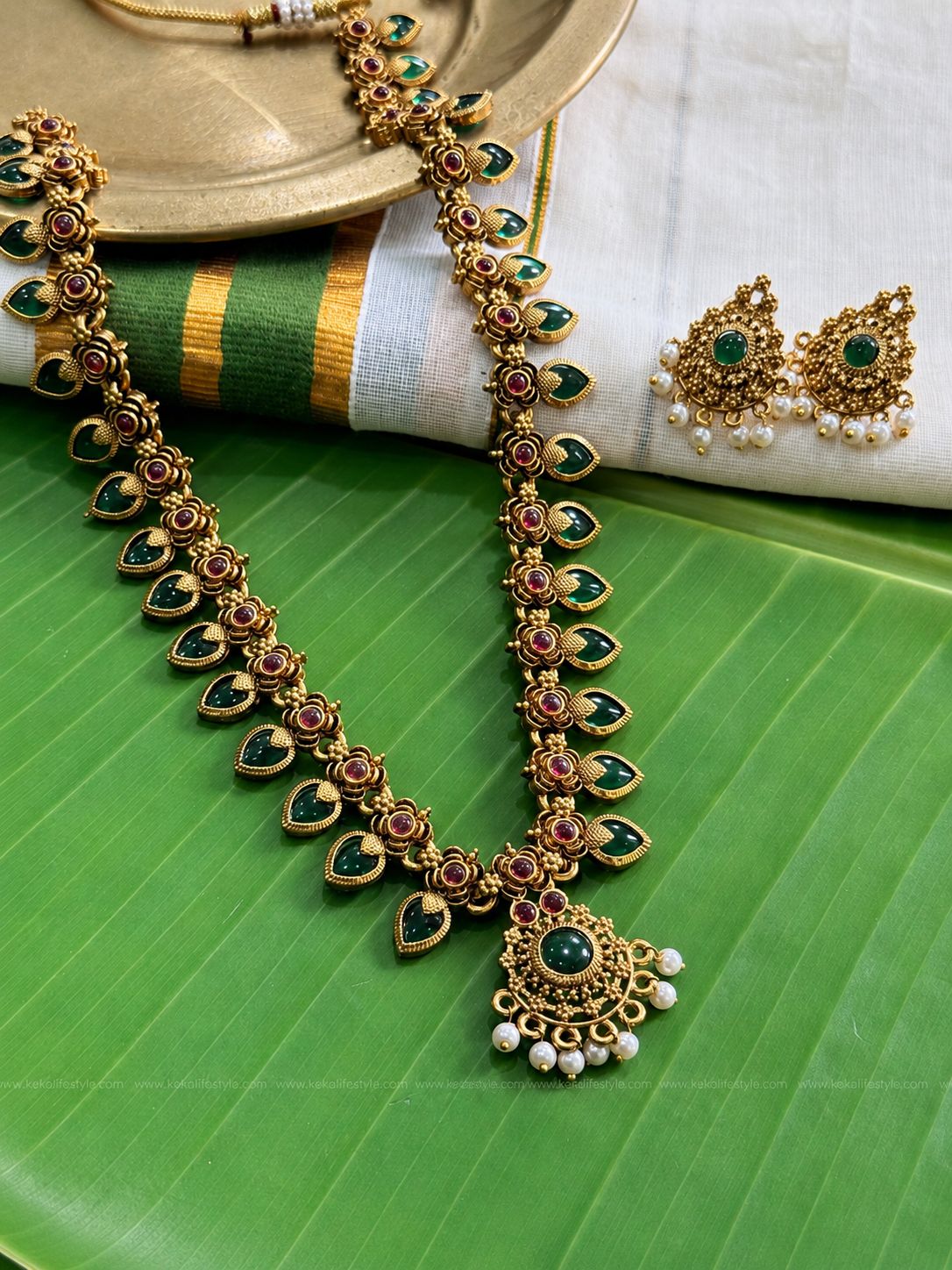 Enamelled palakka haaram with earrings