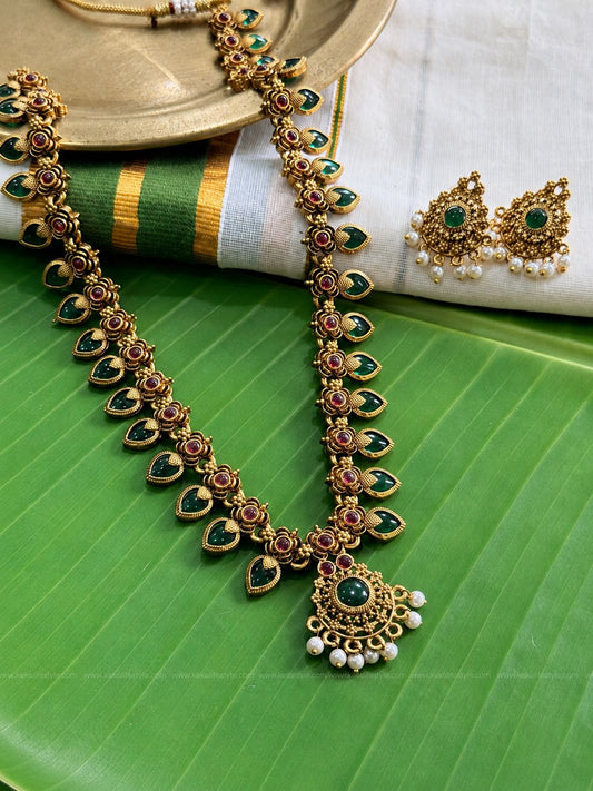 Enamelled palakka haaram with earrings
