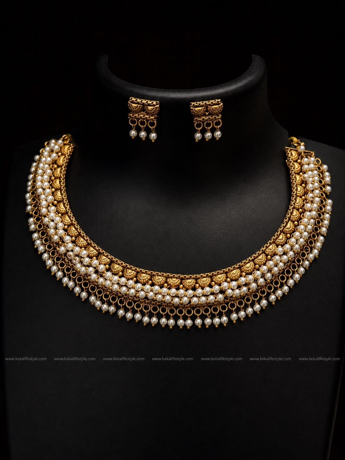 NGN0255 - pearl hanging necklace with earrings
