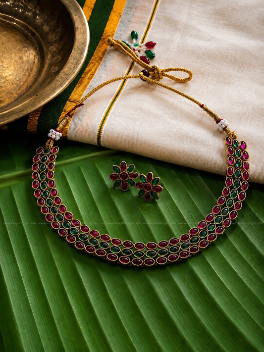 Multicolour matt finished necklace with earrings