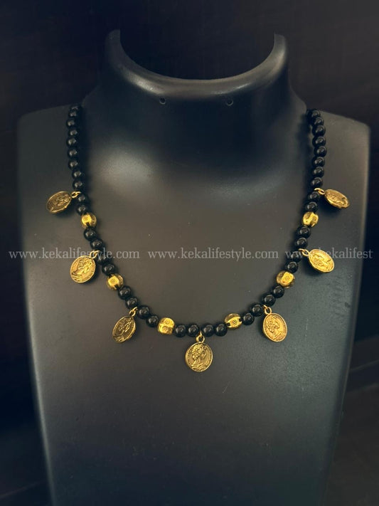 black and golden combination Coin necklace