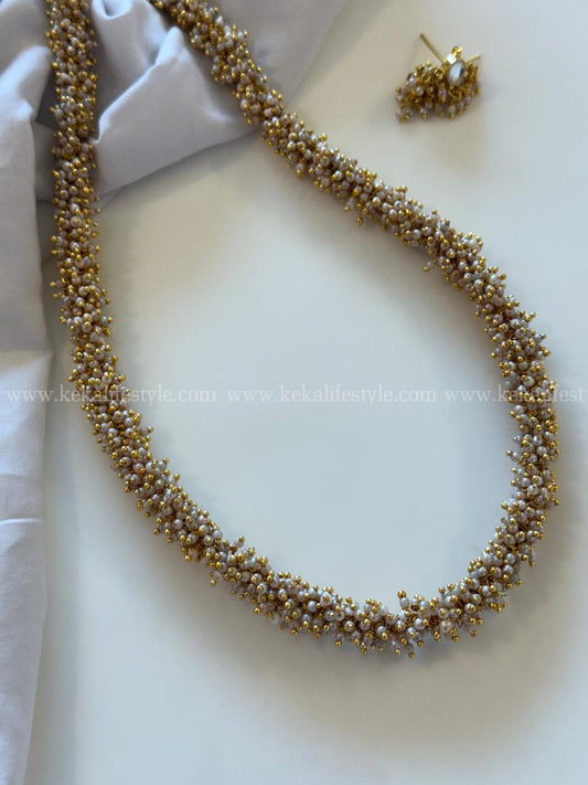 Handmade Pearl Bunch Necklace With Earrings