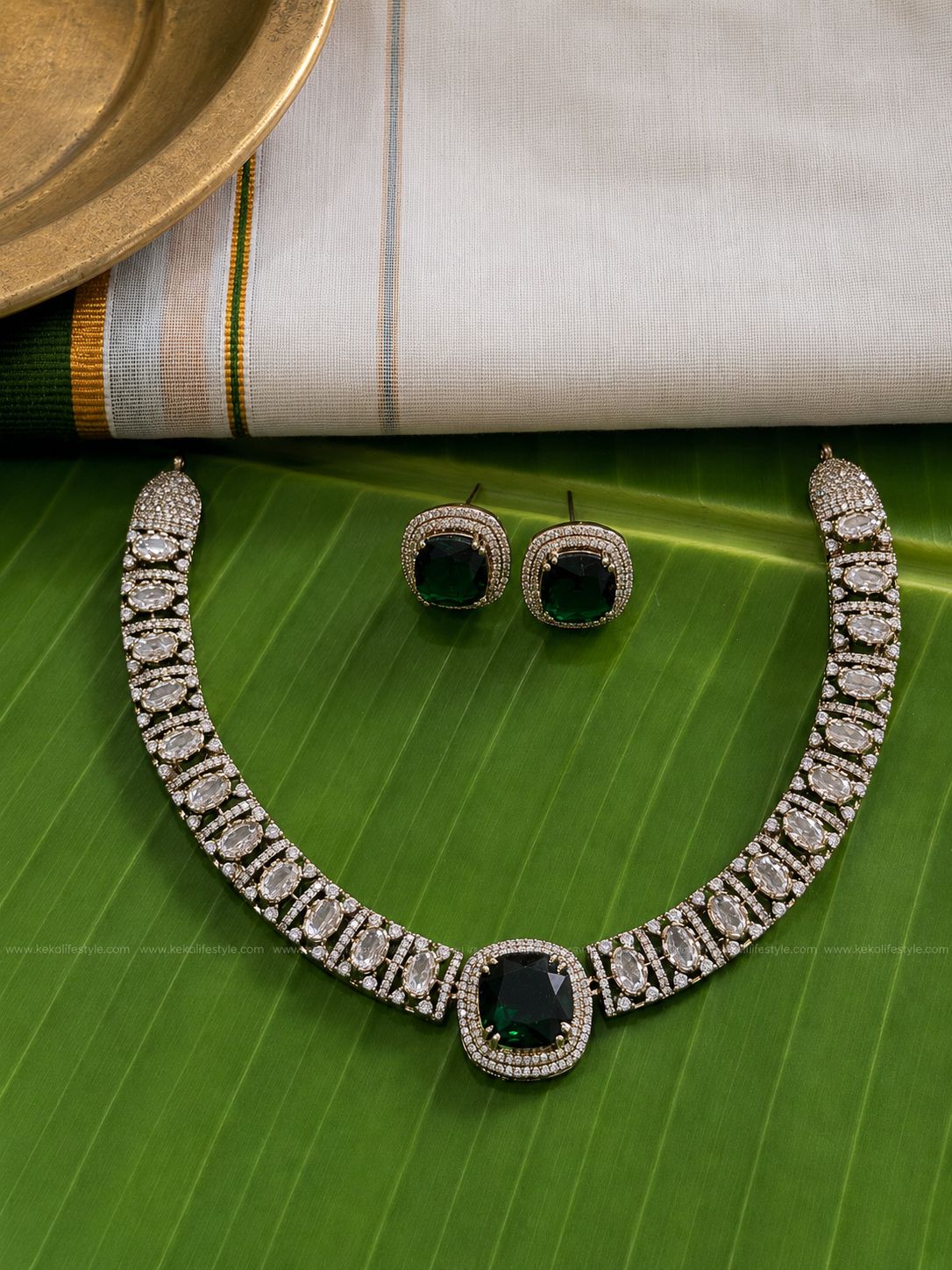 AD stone -Emerald necklace with earrings