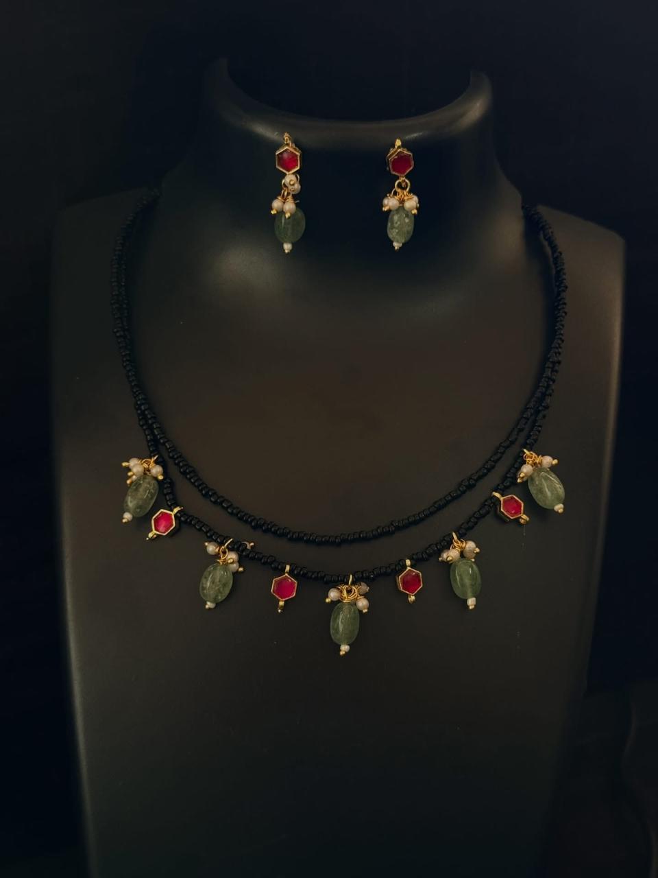 Sugar beads with jadau kundan stone with jade beads combination