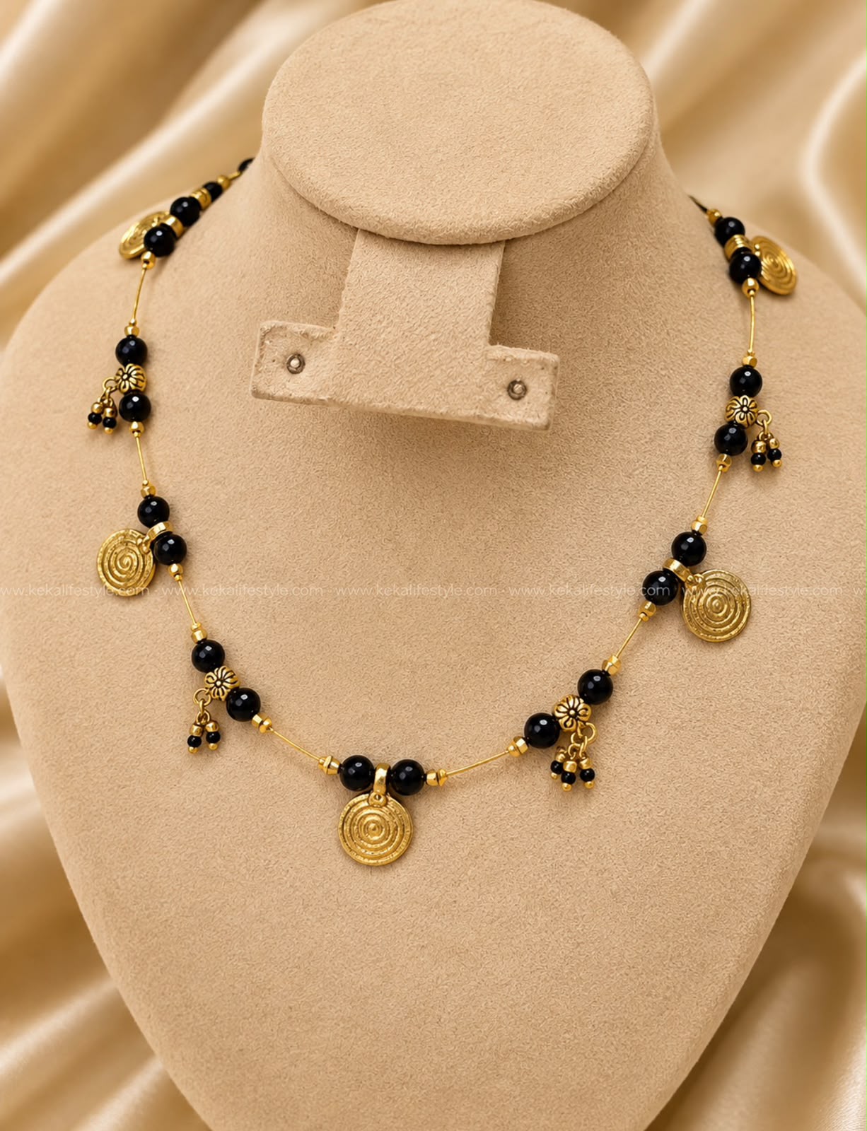 NH0302 - Spiral brass coins with black ghungroo necklace
