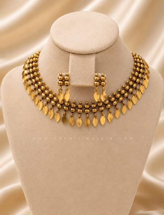 NGN0276 - Bubble bead layer and ilakkathali necklace with earrings