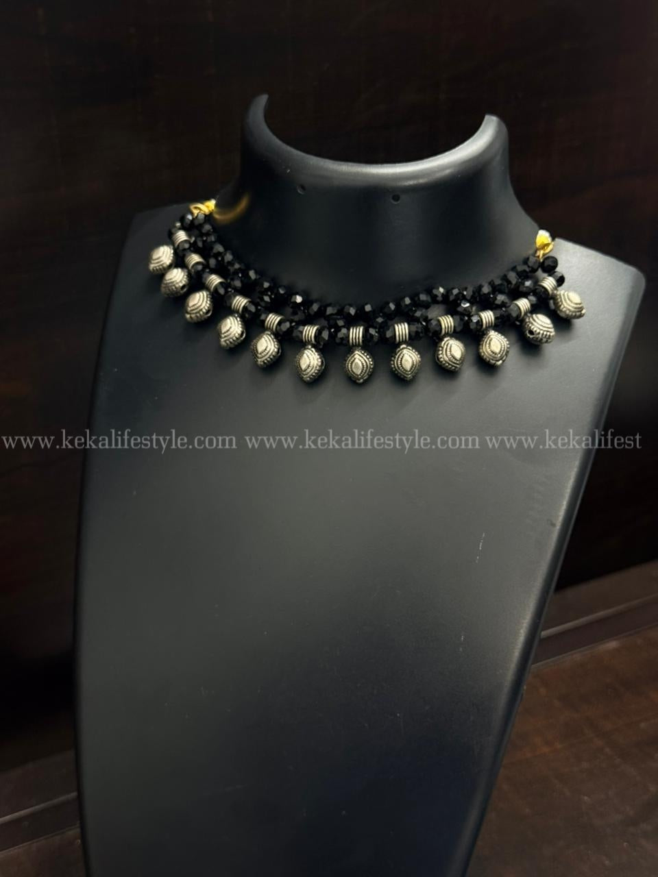 Kolhapuri charms with black glass beads chain